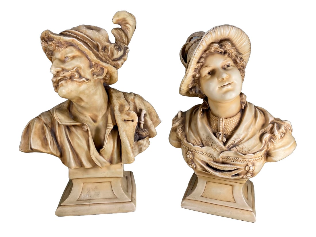 Alfred Stellmacher Turn Tepliz Pair of Porcelain Busts: Alfred Stellmacher Turn Tepliz Pair of Porcelain Busts. 11 3/4 x 8 1/4 x 4 5/8 in and 10 7/8 x 7 1/2 x 4 5/8 in.Local Pick up call one day before to make an appointment. TO SHIP THIS ITEM IN USA OR IN