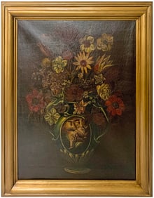 Antique European Oil on Canvas Flowers Painting