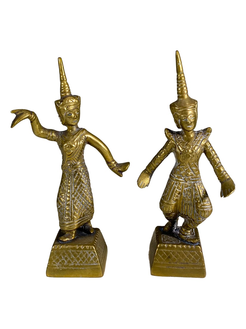 Thai Khon Temple Brass Dancers: Thai Khon Temple Brass Dancers. 4 1/4 x 2 x 1 1/4 in and 4 1/4 x 2 1/2 x 1 1/4 in.Local Pick up call one day before to make an appointment. TO SHIP THIS ITEM IN USA OR INTERNATIONAL, PLEASE CONTACT TH