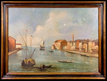 Antique European Oil on Canvas Seascape, unsigned