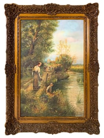 Antique European oil on canvas painting, unsigned