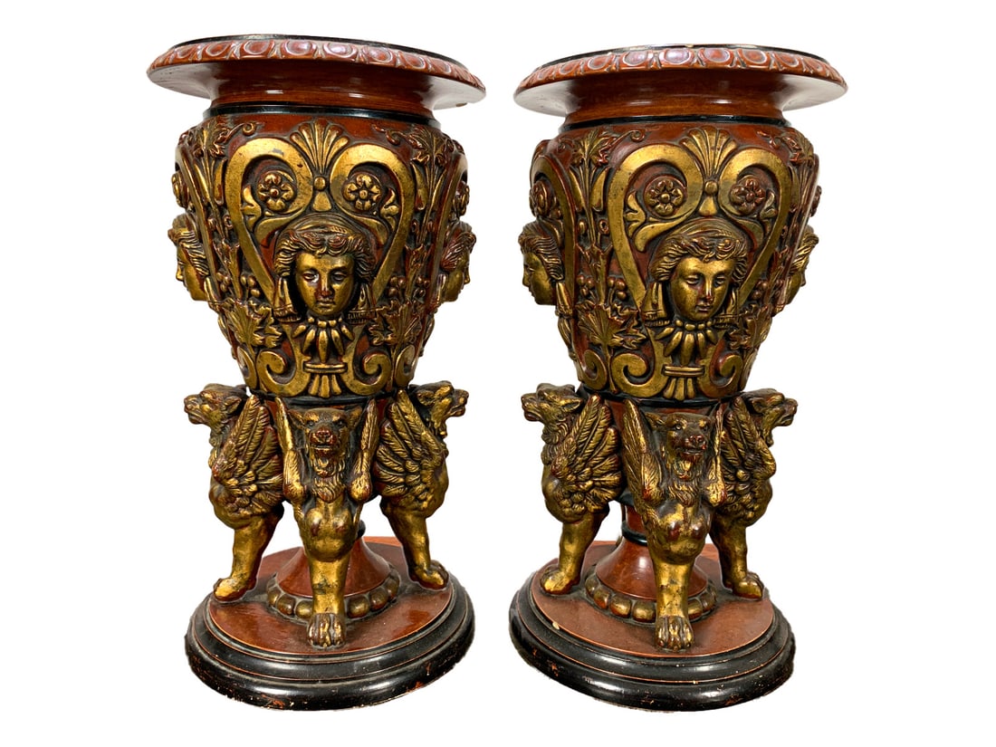 Antique Marked JM Pair of Stoneware Urns (1 of 11)