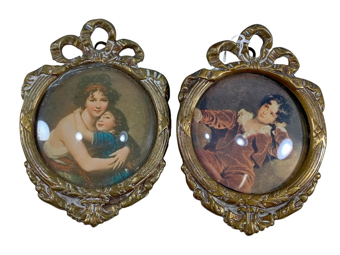 Antique Pair of Bronze Miniature Prints (1 of 2)