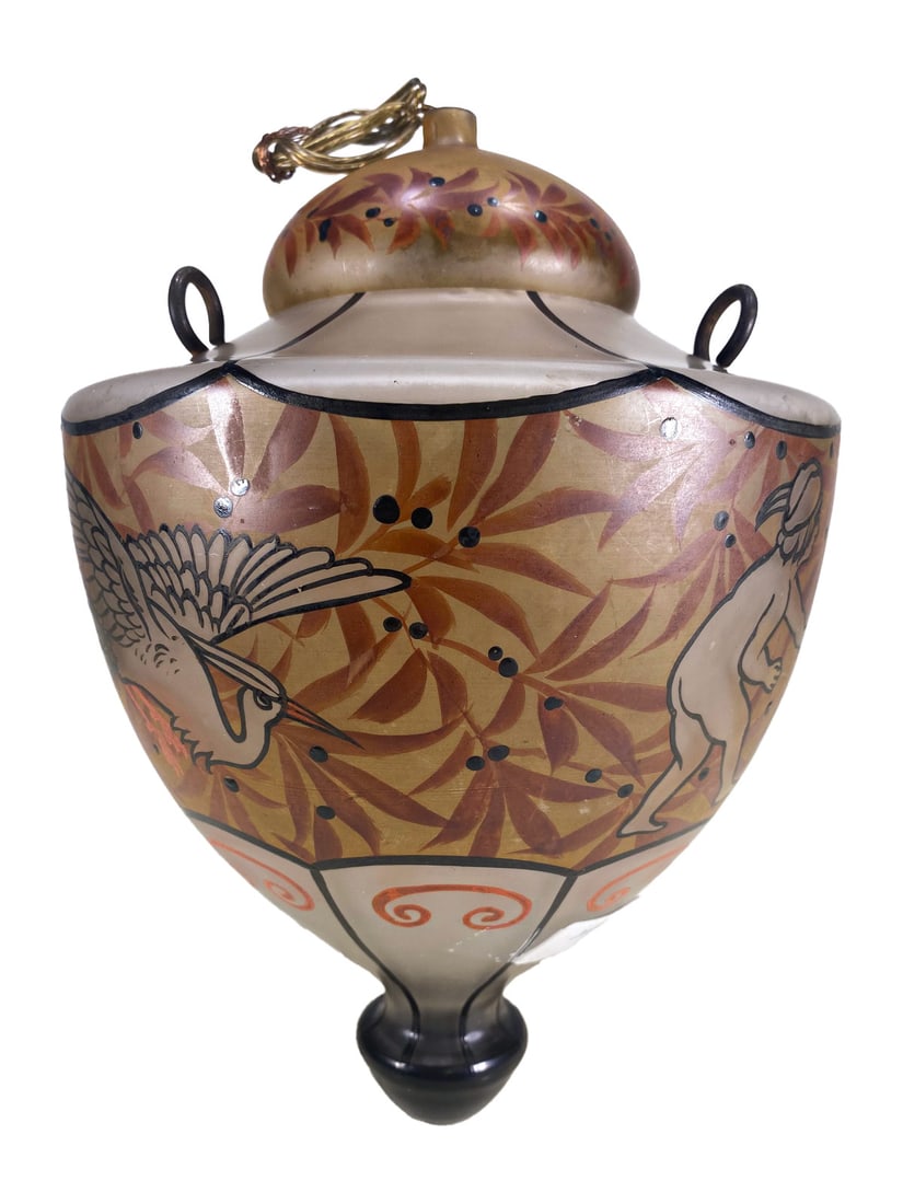 Antique Hand Painted Frosted Glass Ceiling Light (1 of 9)