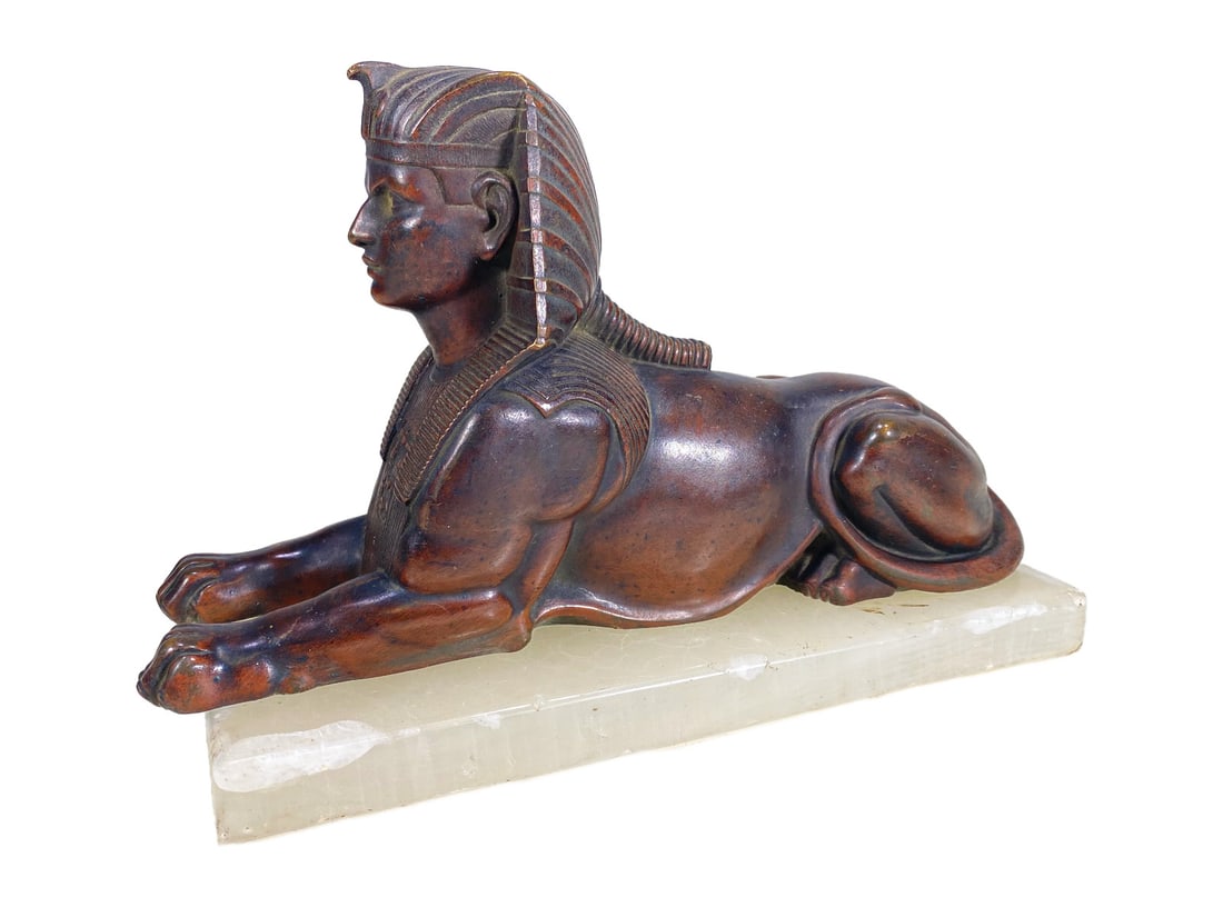 Antique Egyptian Sphinx Bronze & Onyx Statue (1 of 5)