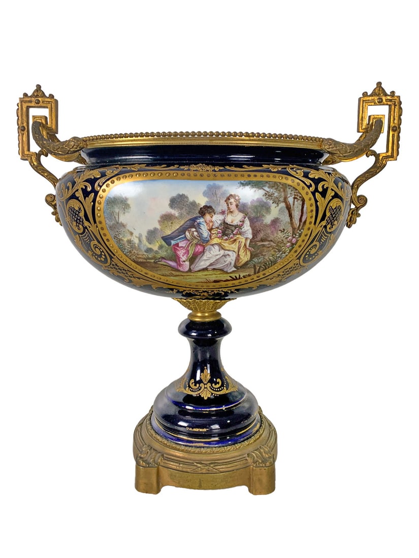Antique French Sevres Porcelain & Bronze Centerpiece: Antique French Sevres Porcelain & Bronze Centerpiece. 16 x 15 1/2 x 8 in.Local Pick up call one day before to make an appointment. TO SHIP THIS ITEM IN USA OR INTERNATIONAL, PLEASE CONTACT THE SHIPPER