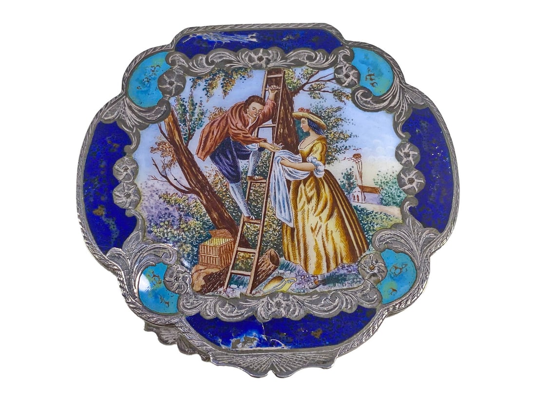Antique Italian 800 Silver & Enamel Powder Box (1 of 7)