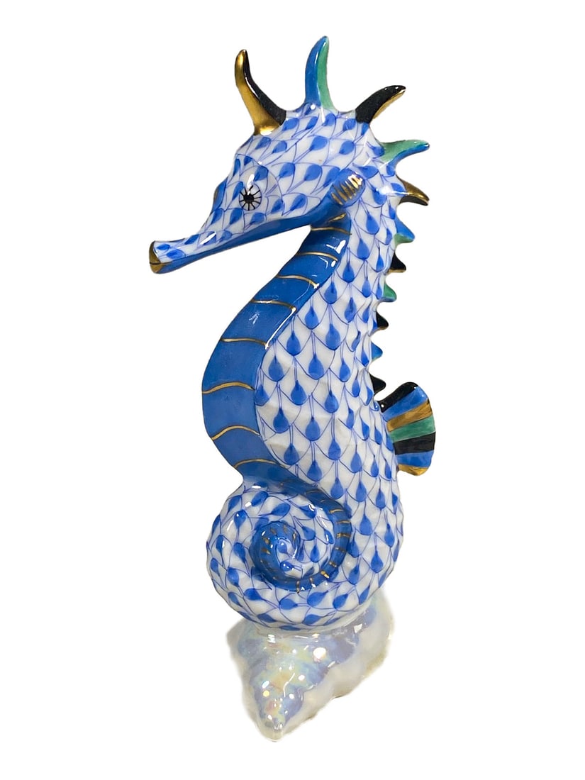 Herend, Hungary Fishnet Seahorse Porcelain Fig (1 of 5)