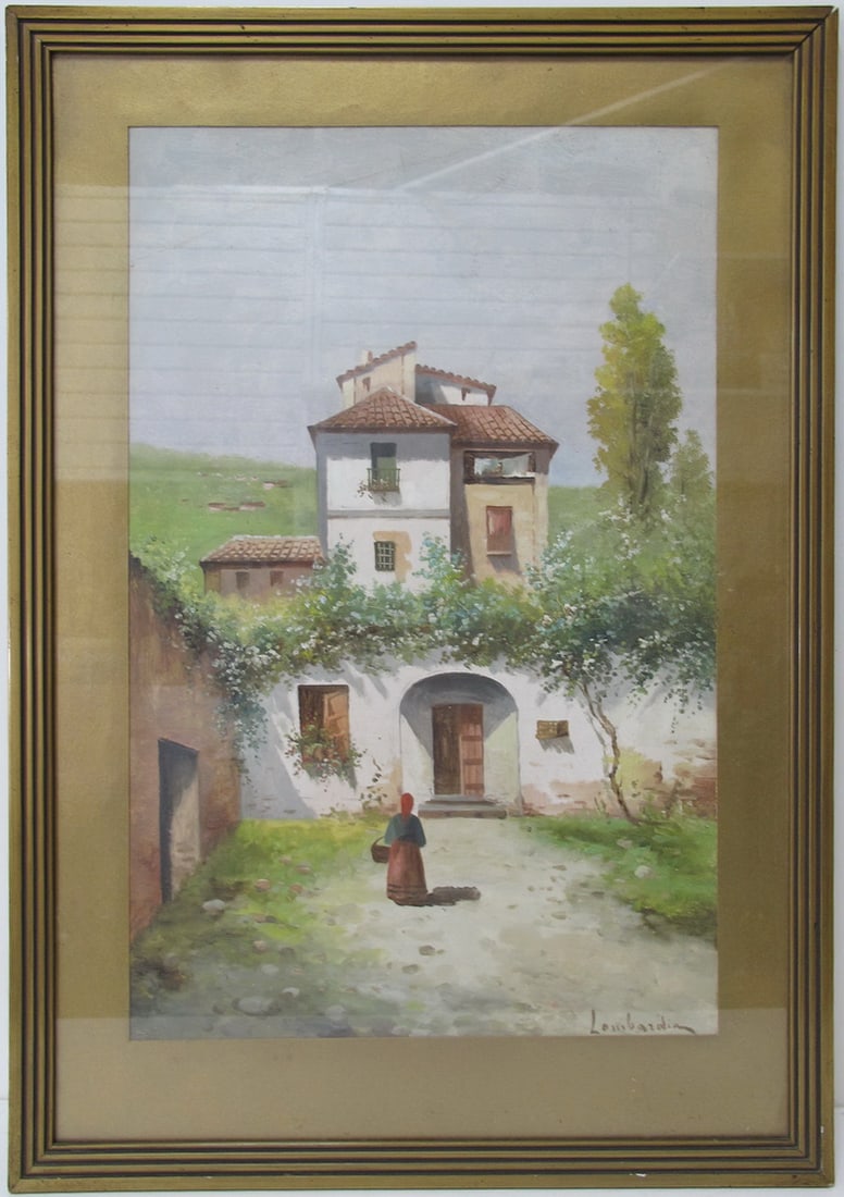 Signed Lombardia oil on Cardboard Painting (1 of 4)