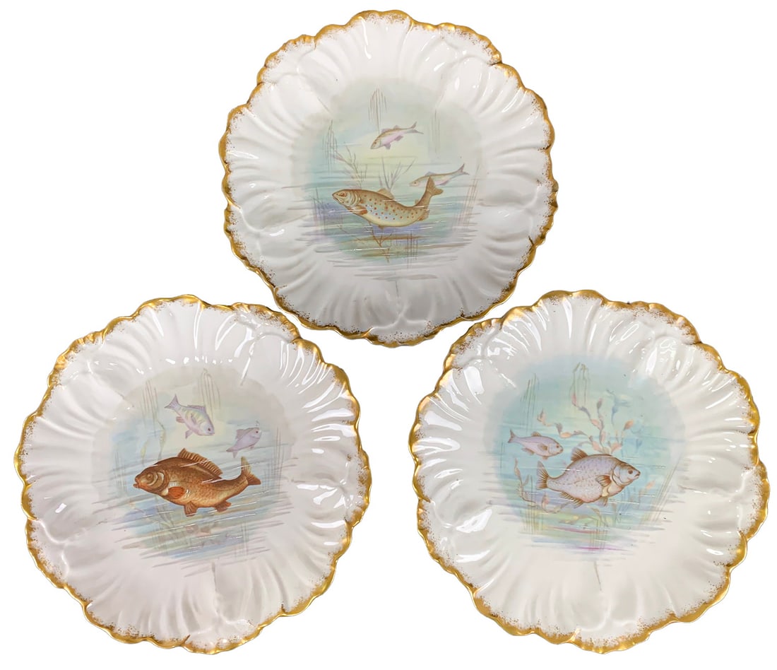 Limoges, France Set of 3 Porcelain Fish Plates (1 of 13)