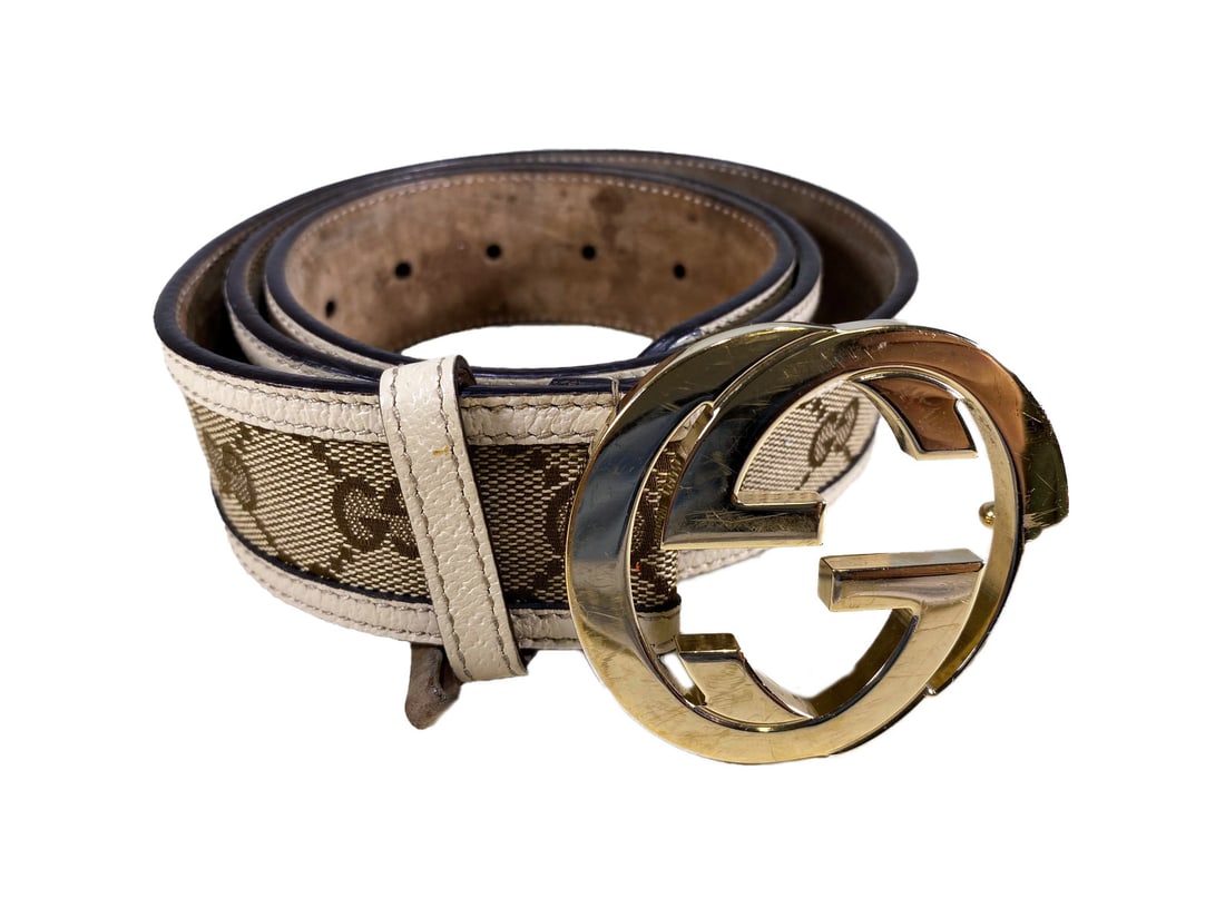 Gucci Monogram Canvas & Leather Belt (1 of 2)