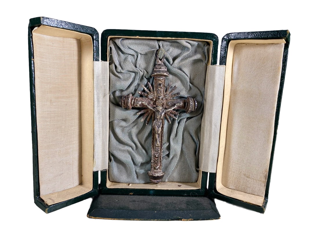 Antique Silver Religious Cross in a Box (1 of 5)
