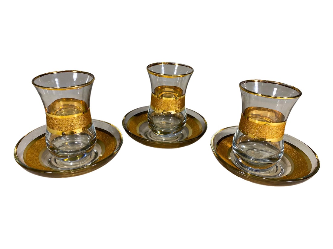 3 Turkish Glass Teacups & Saucers (1 of 3)