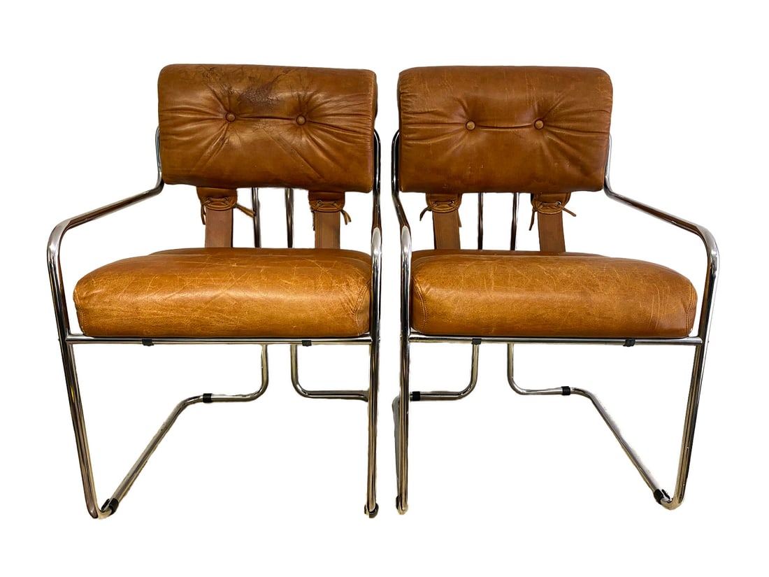 Probably Guido Faleschini Pair of Leather Chairs: Probably Guido Faleschini Pair of Leather Chairs. 32 3/8 x 20 1/2 x 22 5/8 in.Local Pick up call one day before to make an appointment. TO SHIP THIS ITEM IN USA OR INTERNATIONAL, PLEASE CONTACT THE SH