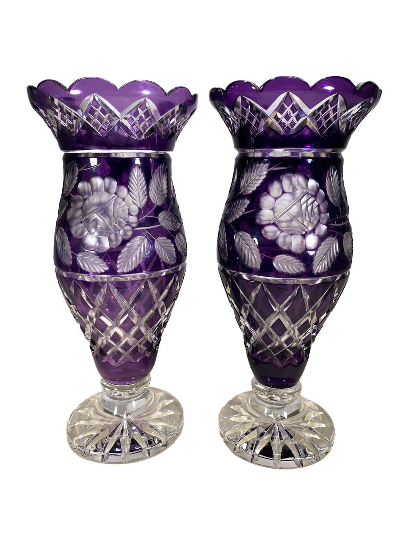 Antique Pair of Bohemian Purple Crystal Vases (1 of 5)