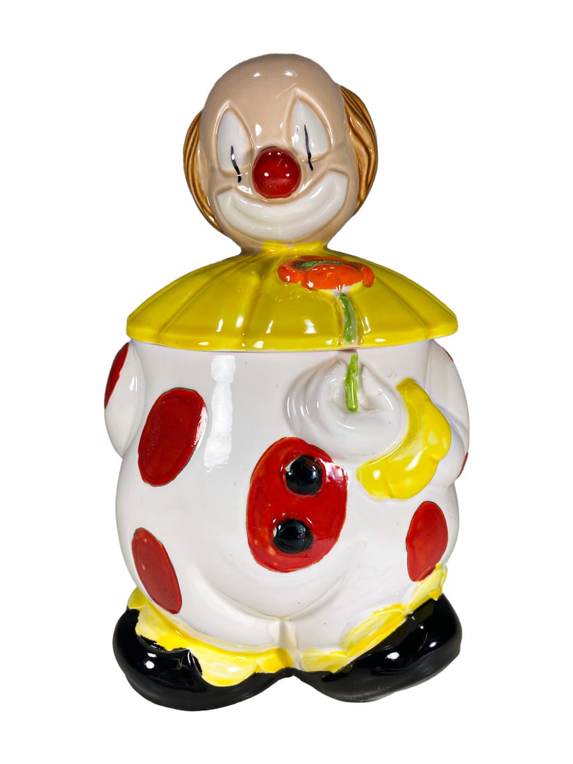Japanese Ceramic Clown Cookie Jar: Japanese Ceramic Clown Cookie Jar. 10 1/8 x 5 7/8 in.Local Pick up call one day before to make an appointment. TO SHIP THIS ITEM IN USA OR INTERNATIONAL, PLEASE CONTACT THE SHIPPERS : 1) UPS store1937