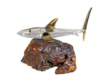 Glass Baron Shark on a Wood Rock