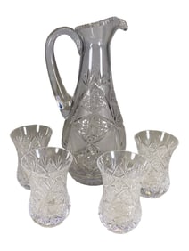 Vintage Clear Lead Crystal Jug & 4 Glasses