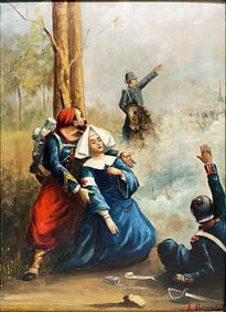 Antique Signed Bouvet Oil on Board Painting