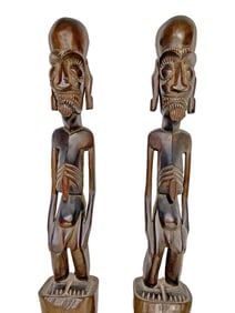 2 Vintage Large African Carved Wood Fork & Spoon