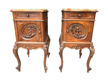 Pair of French Walnut & Onyx Top Side Tables