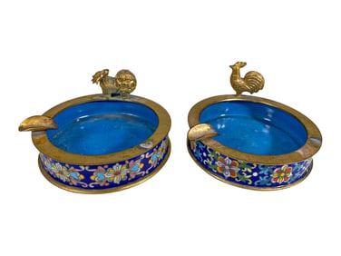 Pair of Chinese Bronze Cloisonne Ashtrays
