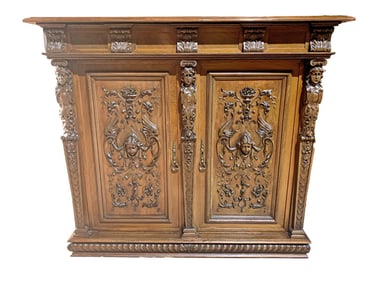 Antique Renaissance Carved Wood Cabinet