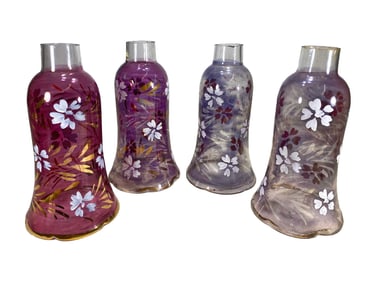 4 Bohemian Hand Painted Glass Shades