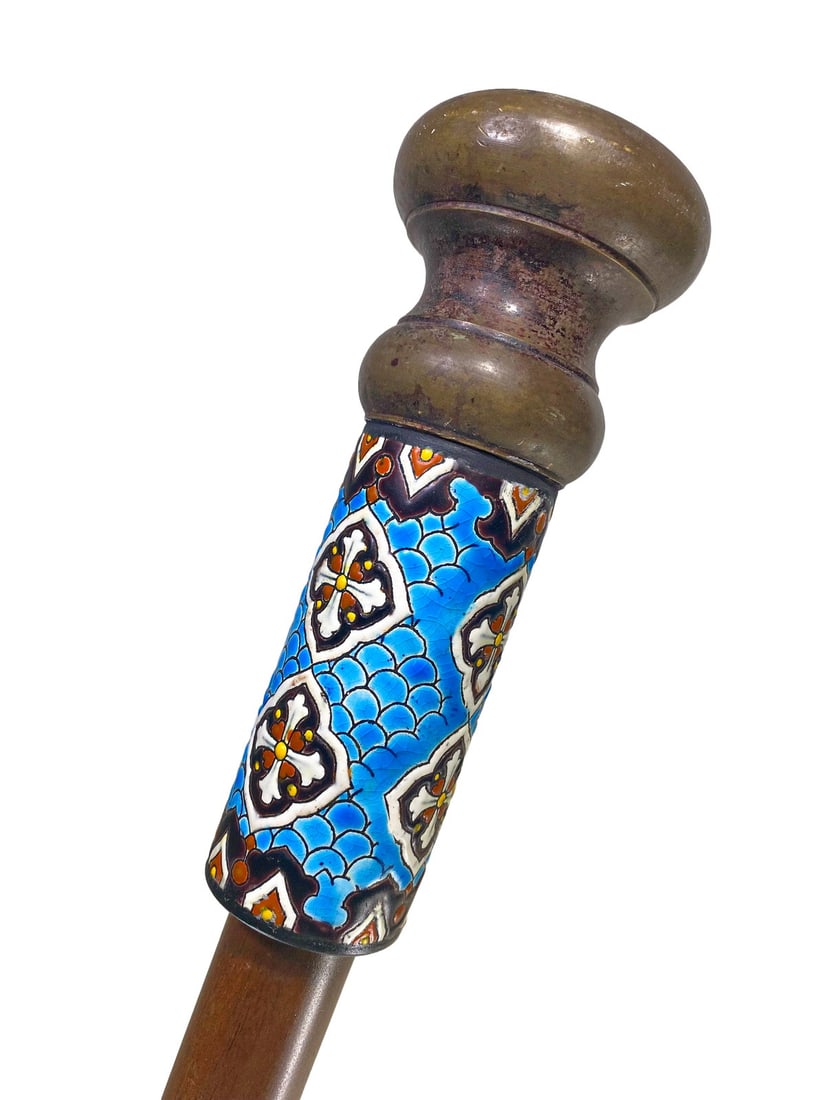 Antique Bronze Enamel with Compass Walking Stick (1 of 4)