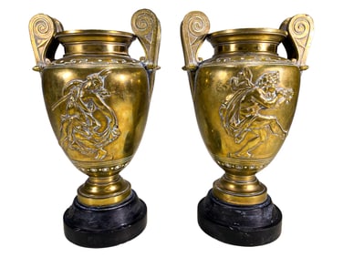 Antique French Pair of Bronze & Marble Urns