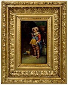 Antique European oil on wood painting