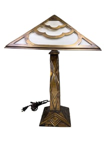American Art Craft Bronze & Glass Table Lamp