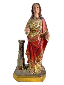 Antique Patinated Wood Religious Statue