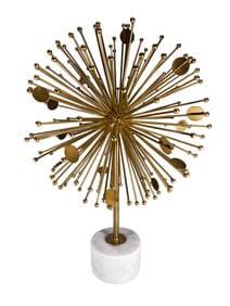 Vintage Brutalist Gilt Metal & Marble Sculpture