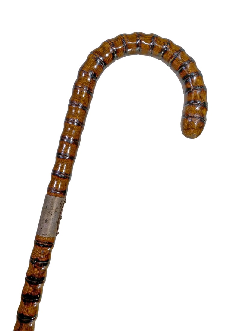 Antique Crook Handle & Sterilng Cane Walking Stick (1 of 6)