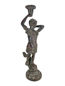 Antique Roman Soldier Bronze Candlestick