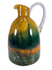 Rare Art Glass Colorful Jug, signed