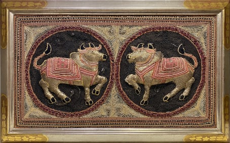 Vintage Burmese Embroidery with Sequins & Glass Balls