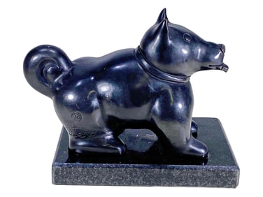 After Fernando Botero Dog Bronze Statue