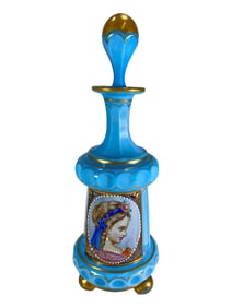 Vintage Blue Opaline & Hand painted Perfurm Bottle