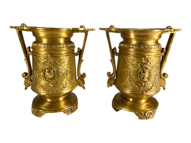 Antique Victorian Pair of Gilt Bronze Urns