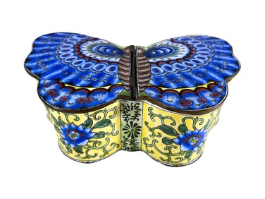 Vintage Chinese Butterfly Cloisonne Box