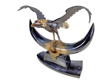 Vintage Buffalo Horn Eagle Sculpture
