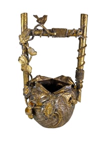 Antique Bronze Miniature Cistern with Birds