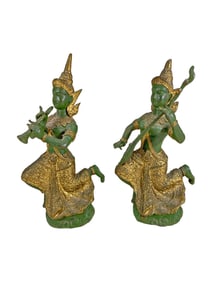 Pair of Tibetan Musician Bronze Statues