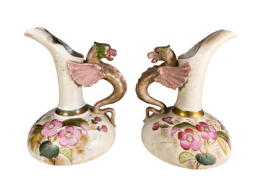 Robert Hanke, Royal Leicester Pair of Porcelain Jugs