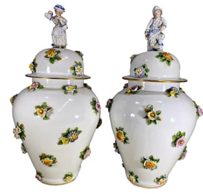 Probably German or Hungarian Pair of Porcelain Jars