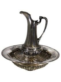 Antique Portuguese Silver Marked  Porto, Jabali II Pitcher & Basin