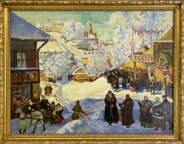 In the Manner Of Boris Kustodiev Russian Oil on Canvas