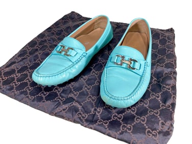 Used Salvatore Ferragamo Turquoise Leather Shoes, size 10 M